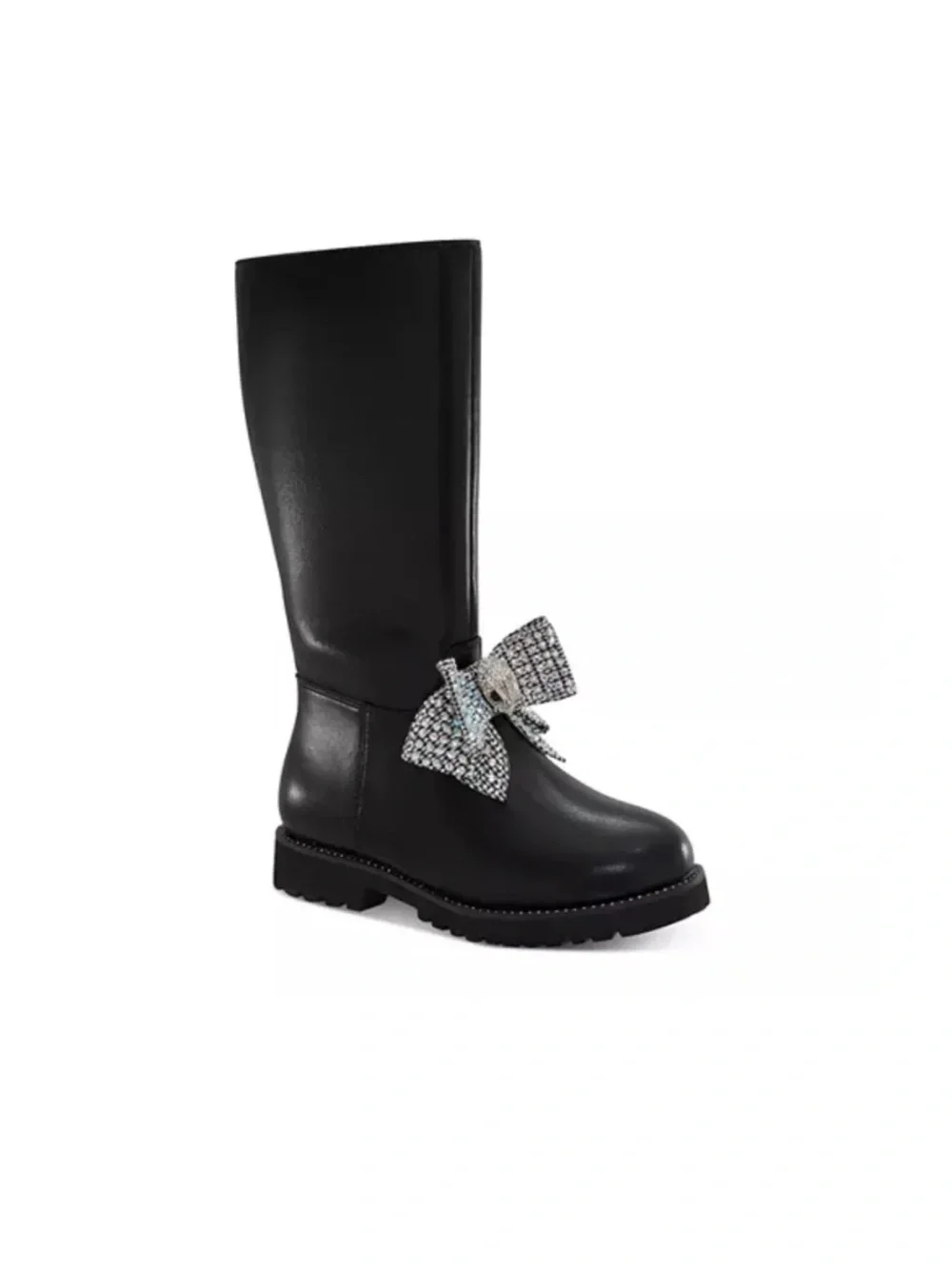 NWT Kurt Geiger London Black Kids Knee-High Boot with Crystal Bow